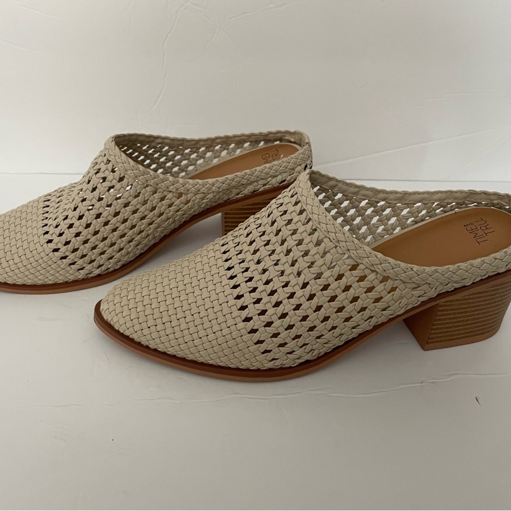 Time and Tru faux rattan look cream mules.